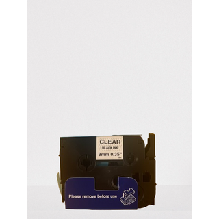 Premium Generic Label Cassette - Black on Clear 9mm (Replacement for Part Number : TZ-121,TZe-121)